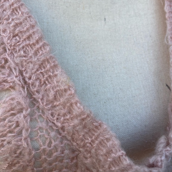 80s Regina Porter Vintage Open Knit Sweater Deep V Neck Pale Pale Pink Boho L - Picture 6 of 7